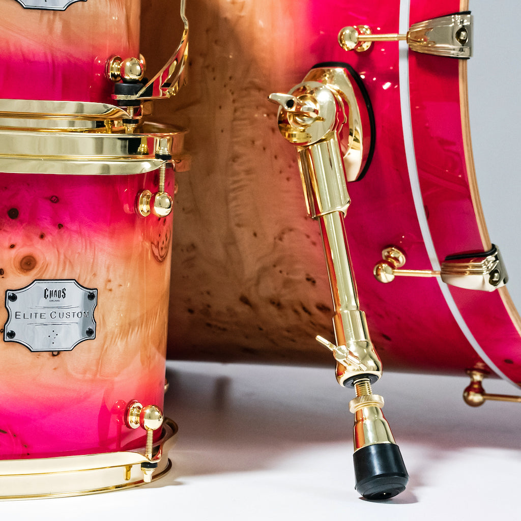 Chaos Elite Custom Drum Kit Maple & Mappa Burl Re-Rings - Pink Natural Burst