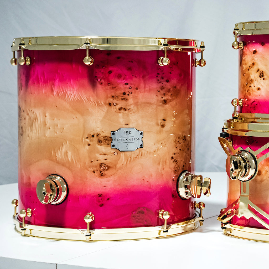 Chaos Elite Custom Drum Kit Maple & Mappa Burl Re-Rings - Pink Natural Burst