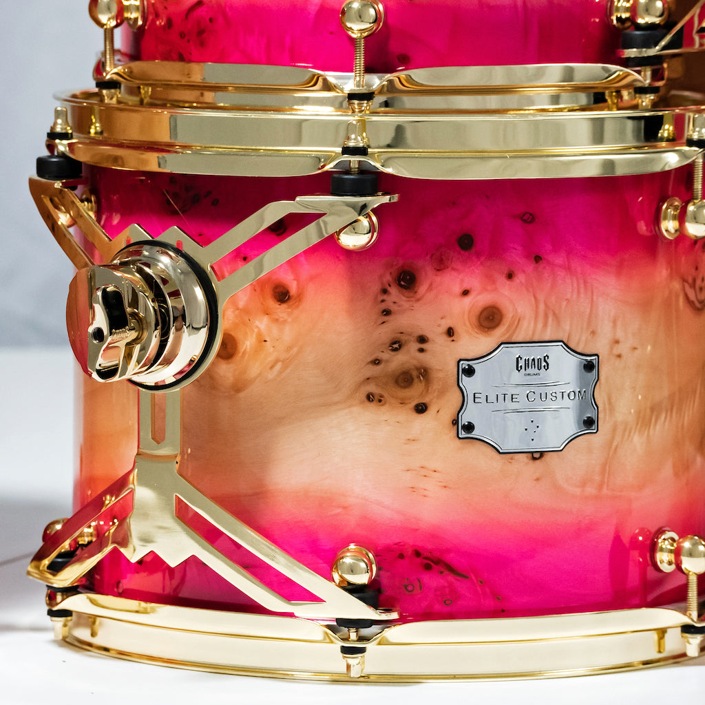 Chaos Elite Custom Drum Kit Maple & Mappa Burl Re-Rings - Pink Natural Burst