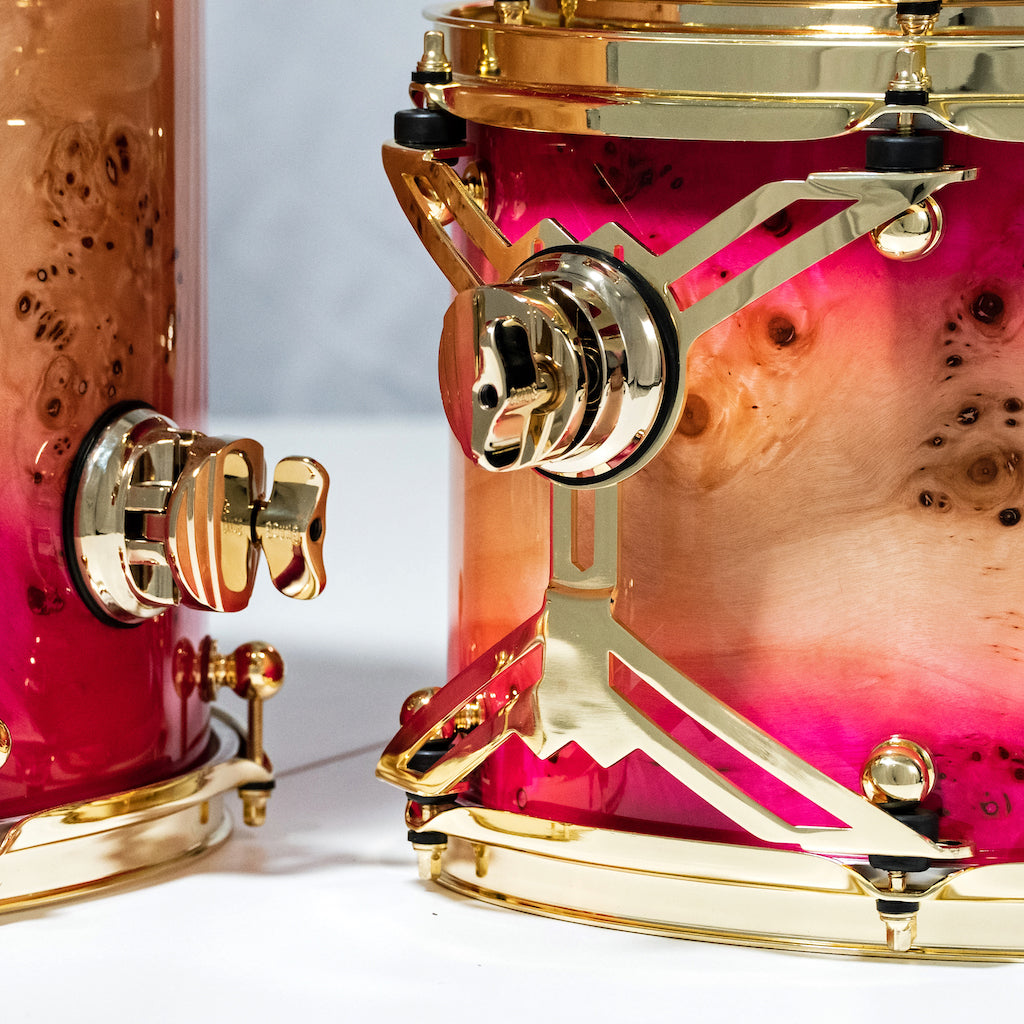Chaos Elite Custom Drum Kit Maple & Mappa Burl Re-Rings - Pink Natural Burst