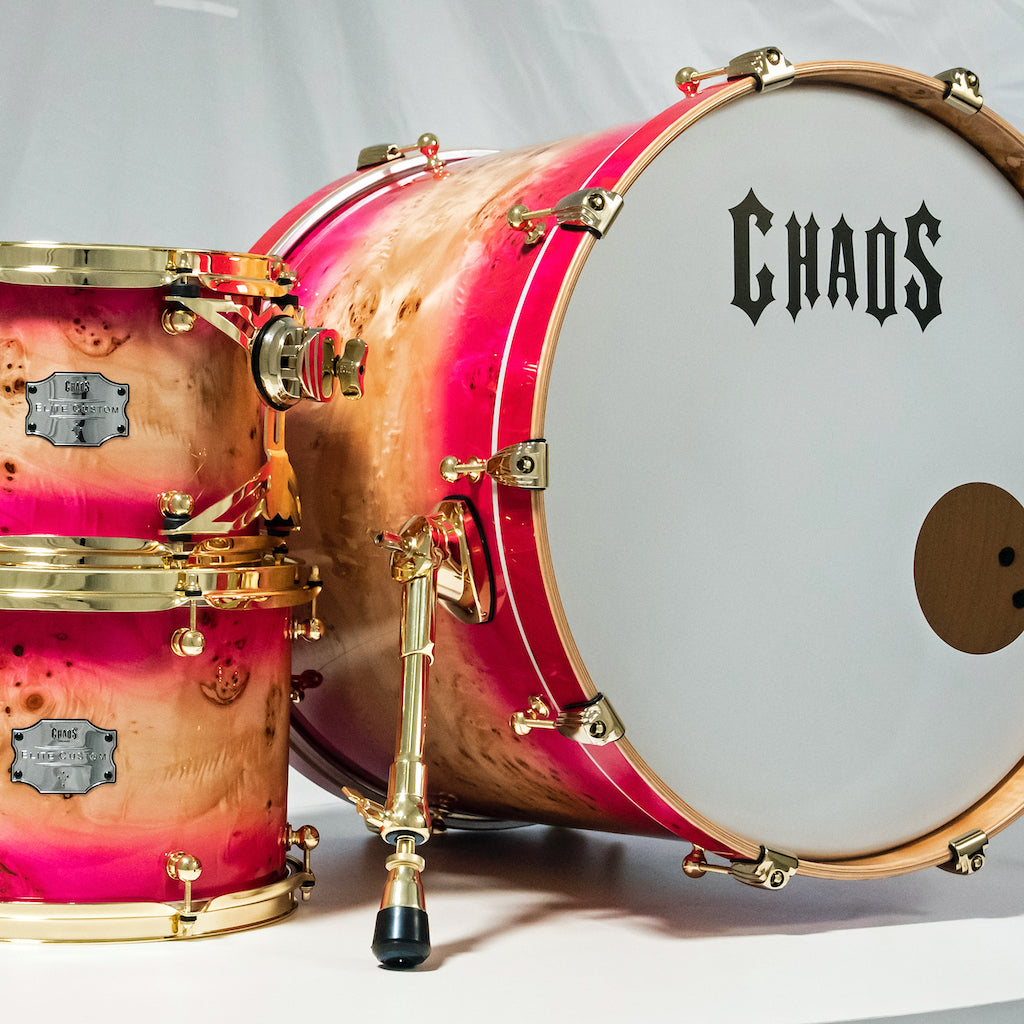 Chaos Elite Custom Drum Kit Maple & Mappa Burl Re-Rings - Pink Natural Burst