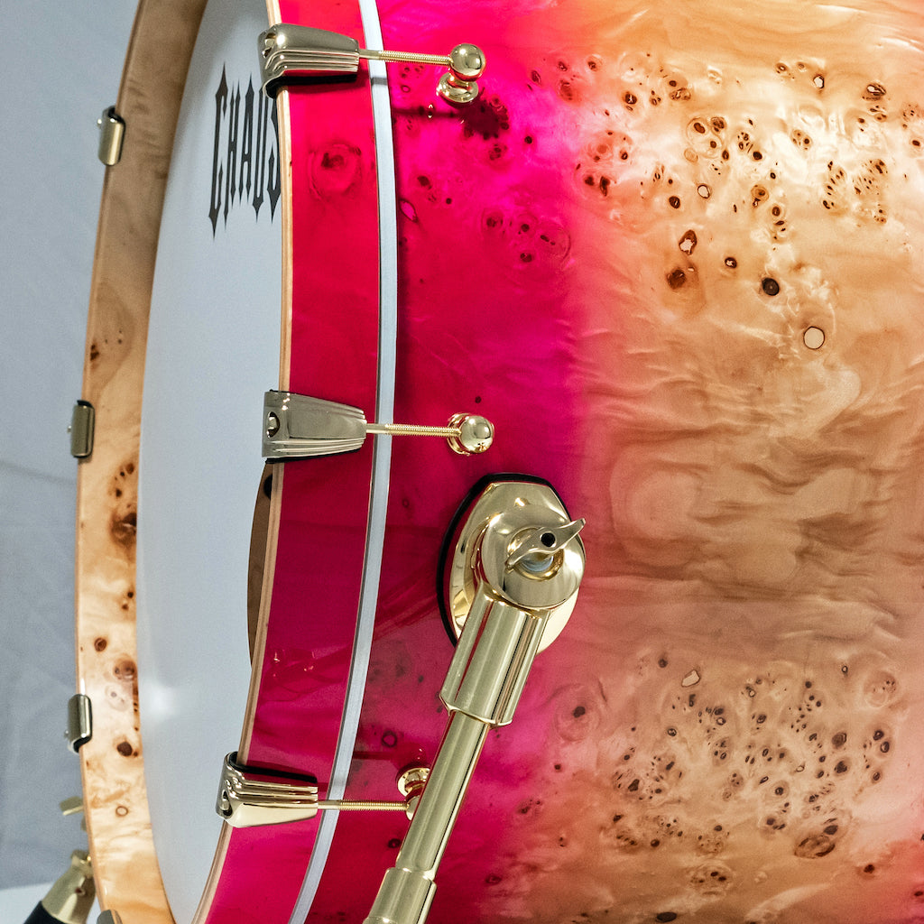 Chaos Elite Custom Drum Kit Maple & Mappa Burl Re-Rings - Pink Natural Burst
