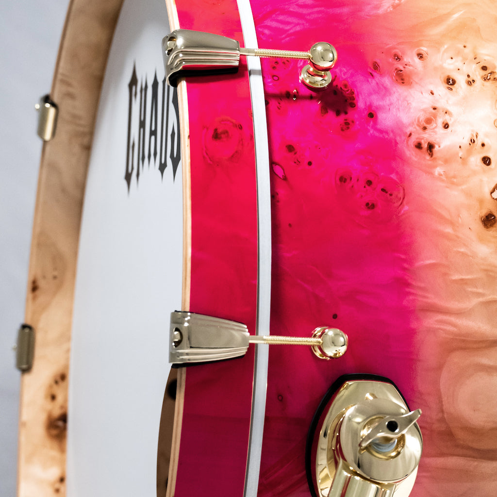 Chaos Elite Custom Drum Kit Maple & Mappa Burl Re-Rings - Pink Natural Burst