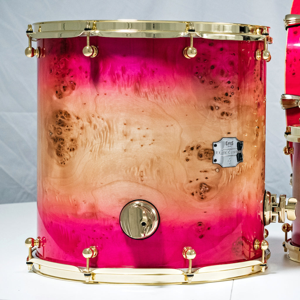 Chaos Elite Custom Drum Kit Maple & Mappa Burl Re-Rings - Pink Natural Burst
