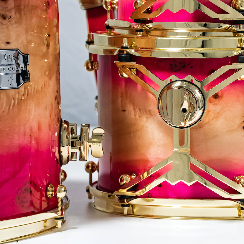 Chaos Elite Custom Drum Kit Maple & Mappa Burl Re-Rings - Pink Natural Burst