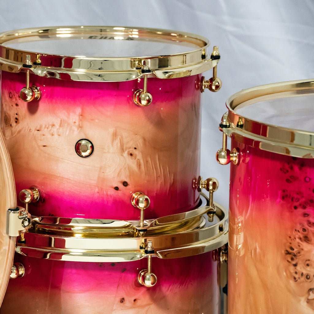 Chaos Elite Custom Drum Kit Maple & Mappa Burl Re-Rings - Pink Natural Burst