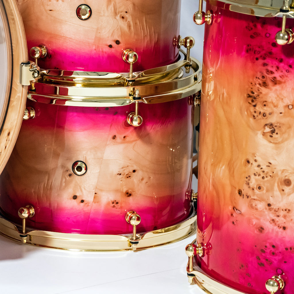 Chaos Elite Custom Drum Kit Maple & Mappa Burl Re-Rings - Pink Natural Burst