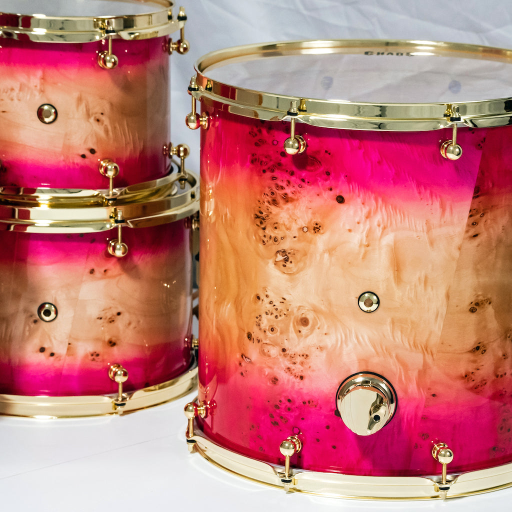 Chaos Elite Custom Drum Kit Maple & Mappa Burl Re-Rings - Pink Natural Burst