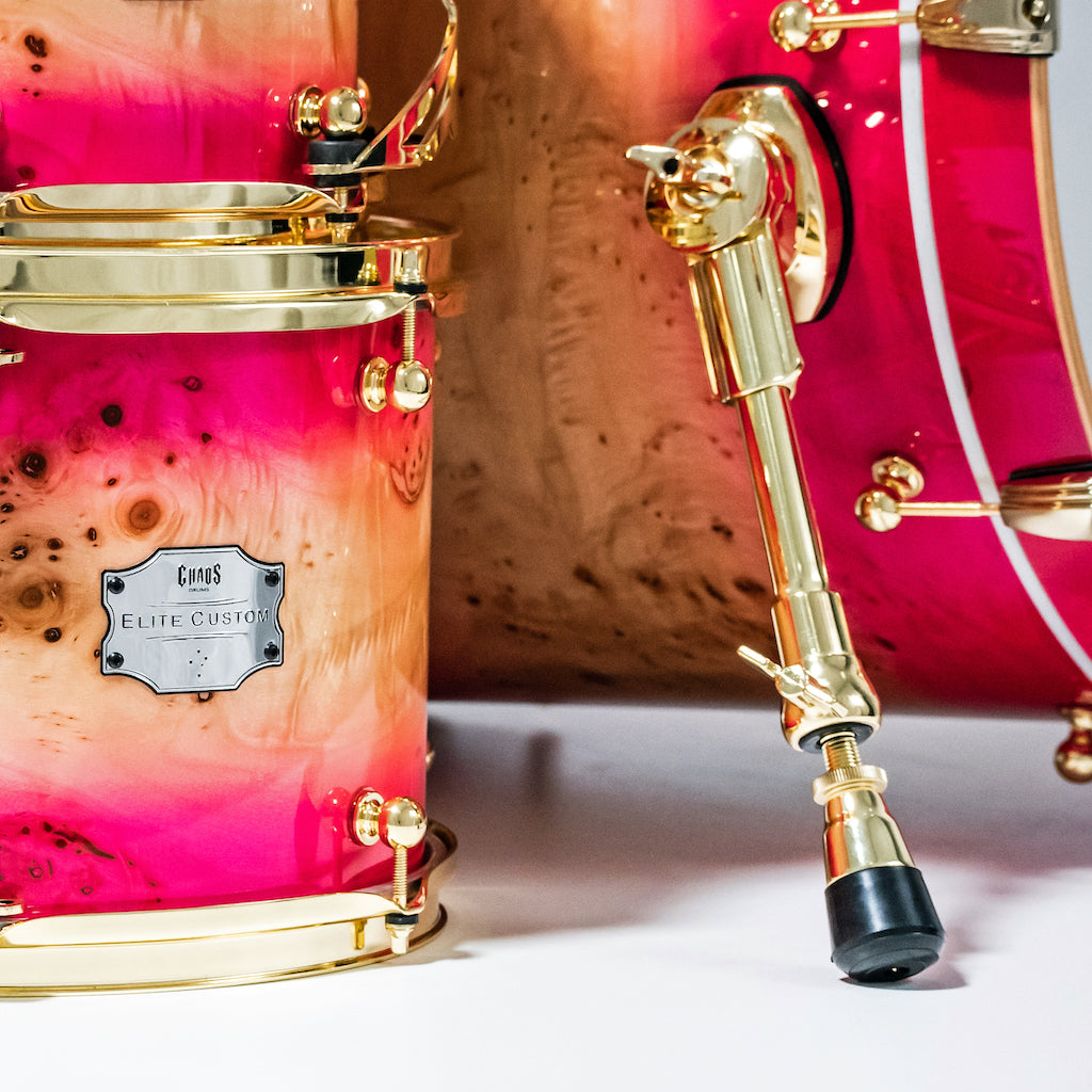 Chaos Elite Custom Drum Kit Maple & Mappa Burl Re-Rings - Pink Natural Burst