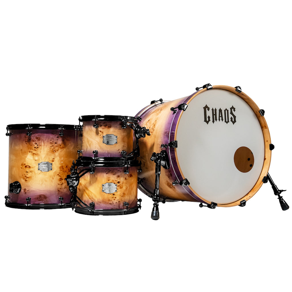 Chaos Elite Custom Drum Kit Maple & Mappa Burl Re-Rings - Purple Natural Burst