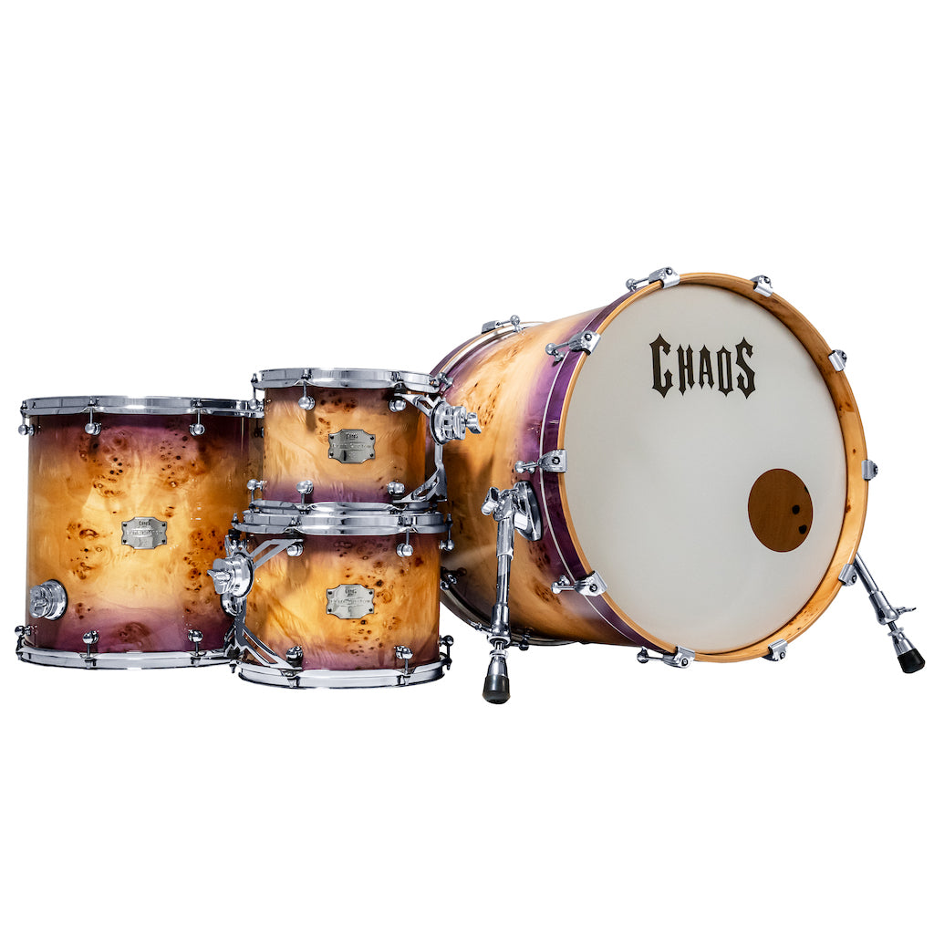Chaos Elite Custom Drum Kit Maple & Mappa Burl Re-Rings - Purple Natural Burst