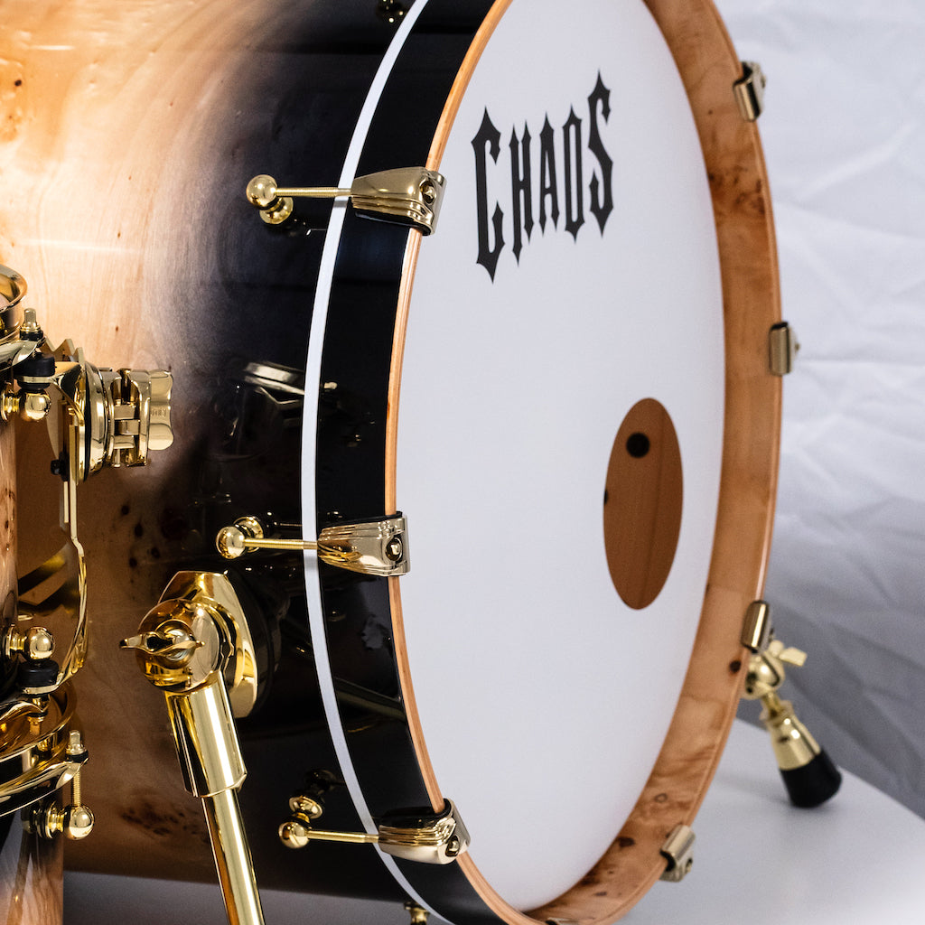 Chaos Elite Custom Drum Kit Maple & Mappa Burl Re-Rings - Black Natural Burst