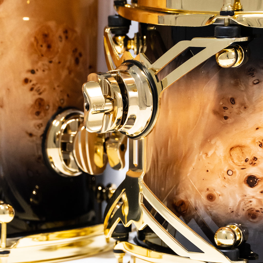 Chaos Elite Custom Drum Kit Maple & Mappa Burl Re-Rings - Black Natural Burst