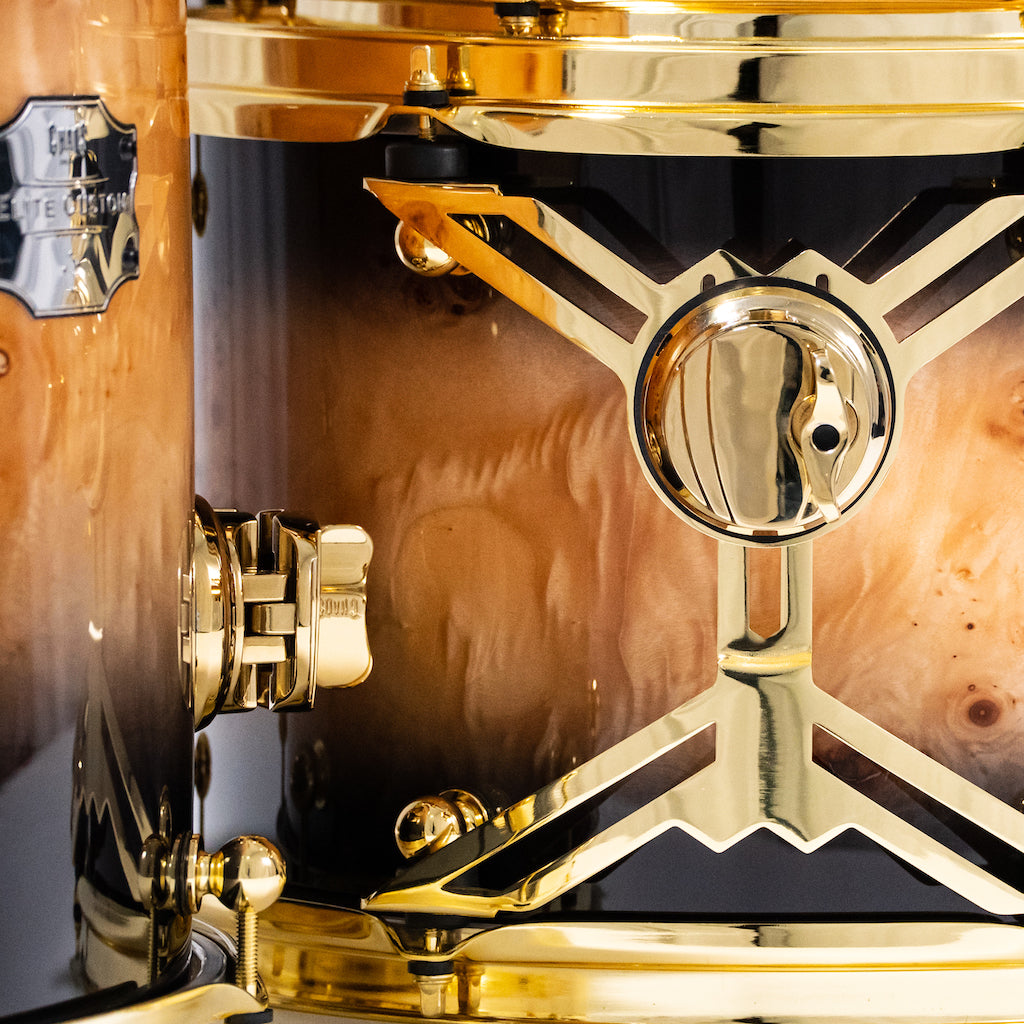 Chaos Elite Custom Drum Kit Maple & Mappa Burl Re-Rings - Black Natural Burst