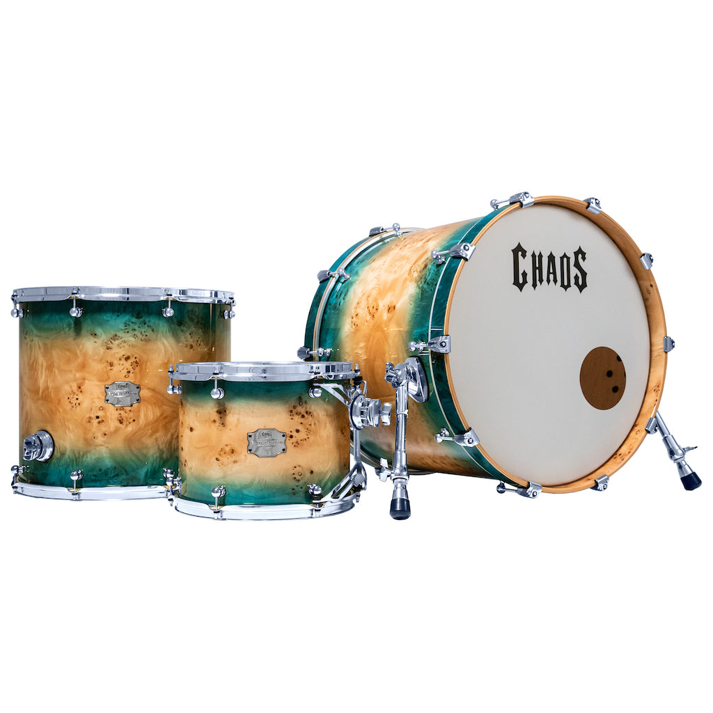 Chaos Elite Custom Drum Kit Maple & Mappa Burl Re-Rings - Blue Natural Burst