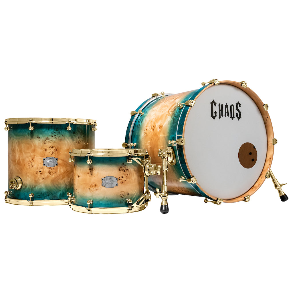 Chaos Elite Custom Drum Kit Maple & Mappa Burl Re-Rings - Blue Natural Burst