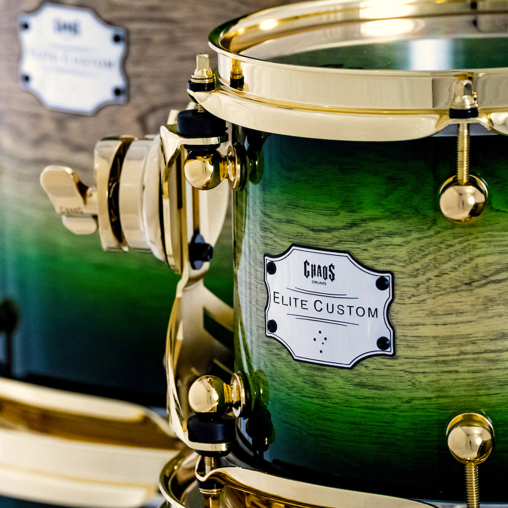 Chaos Elite Custom Drum Kit Birch & Bubinga - Green Natural Burst