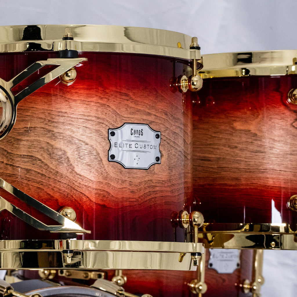 Chaos Elite Custom Drum Kit Birch & Bubinga - Red Natural Burst