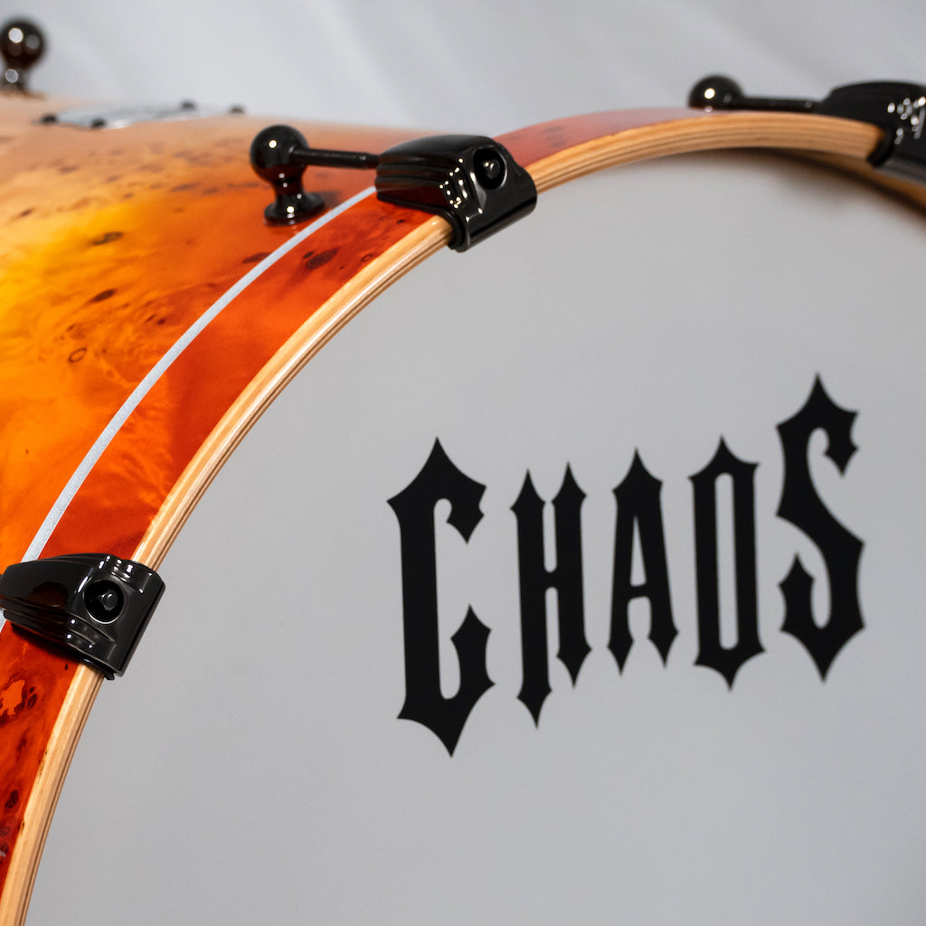 Chaos Elite Custom Drum Kit Maple & Mappa Burl Re-Rings - Orange Natural Burst
