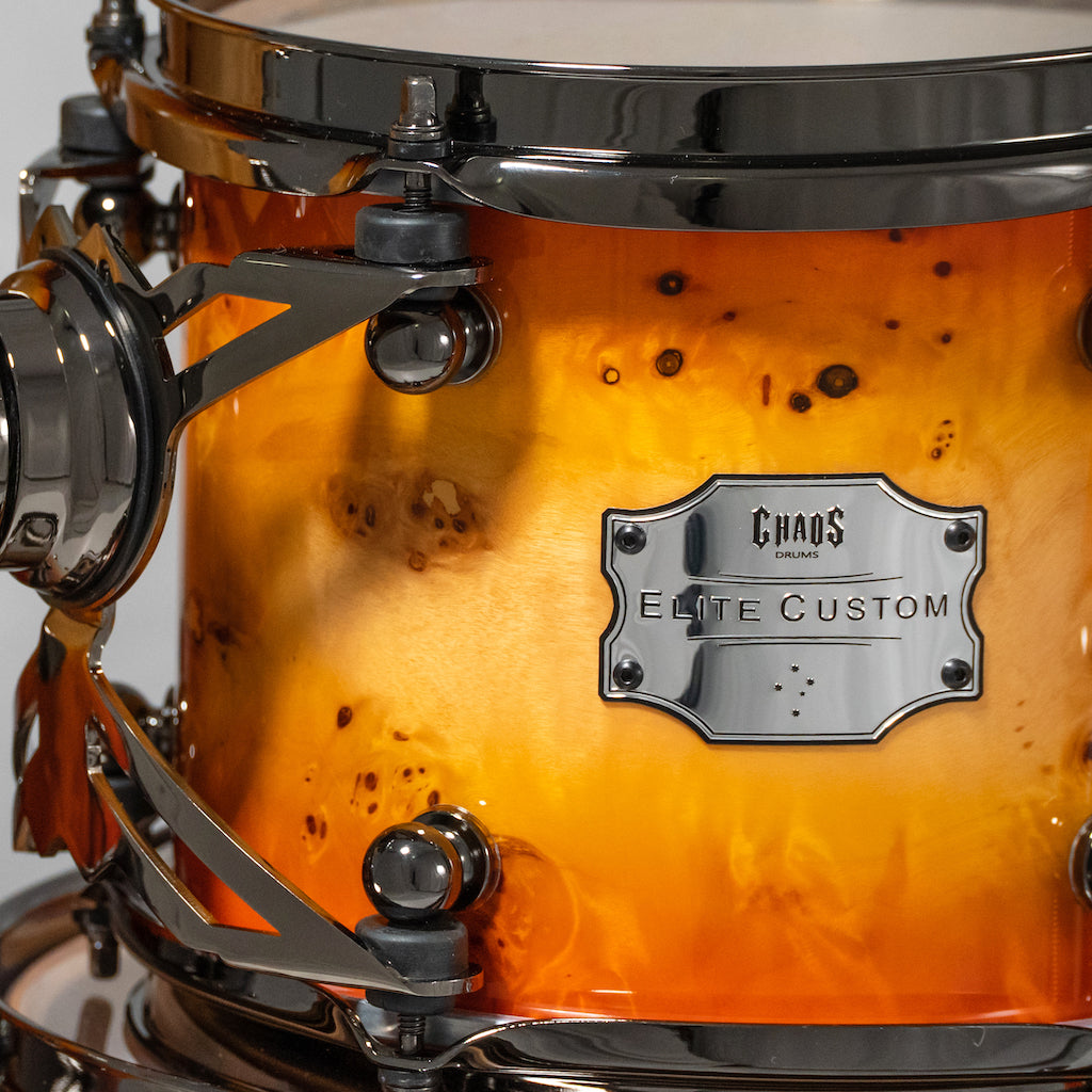 Chaos Elite Custom Drum Kit Maple & Mappa Burl Re-Rings - Orange Natural Burst
