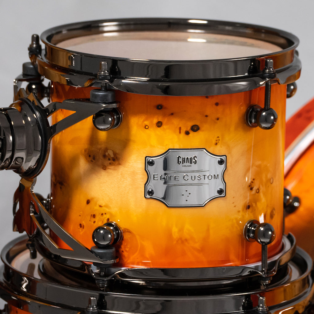 Chaos Elite Custom Drum Kit Maple & Mappa Burl Re-Rings - Orange Natural Burst