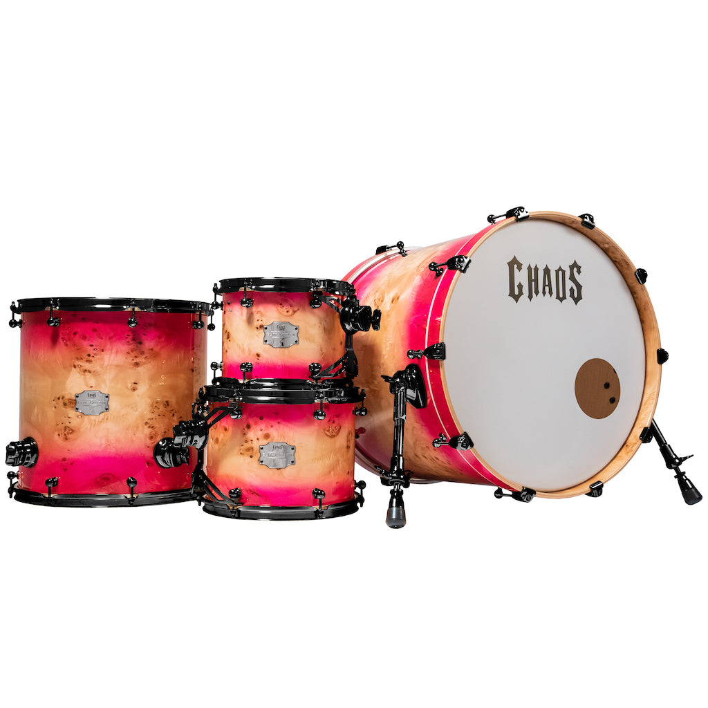 Chaos Elite Custom Drum Kit Maple & Mappa Burl Re-Rings - Pink Natural Burst