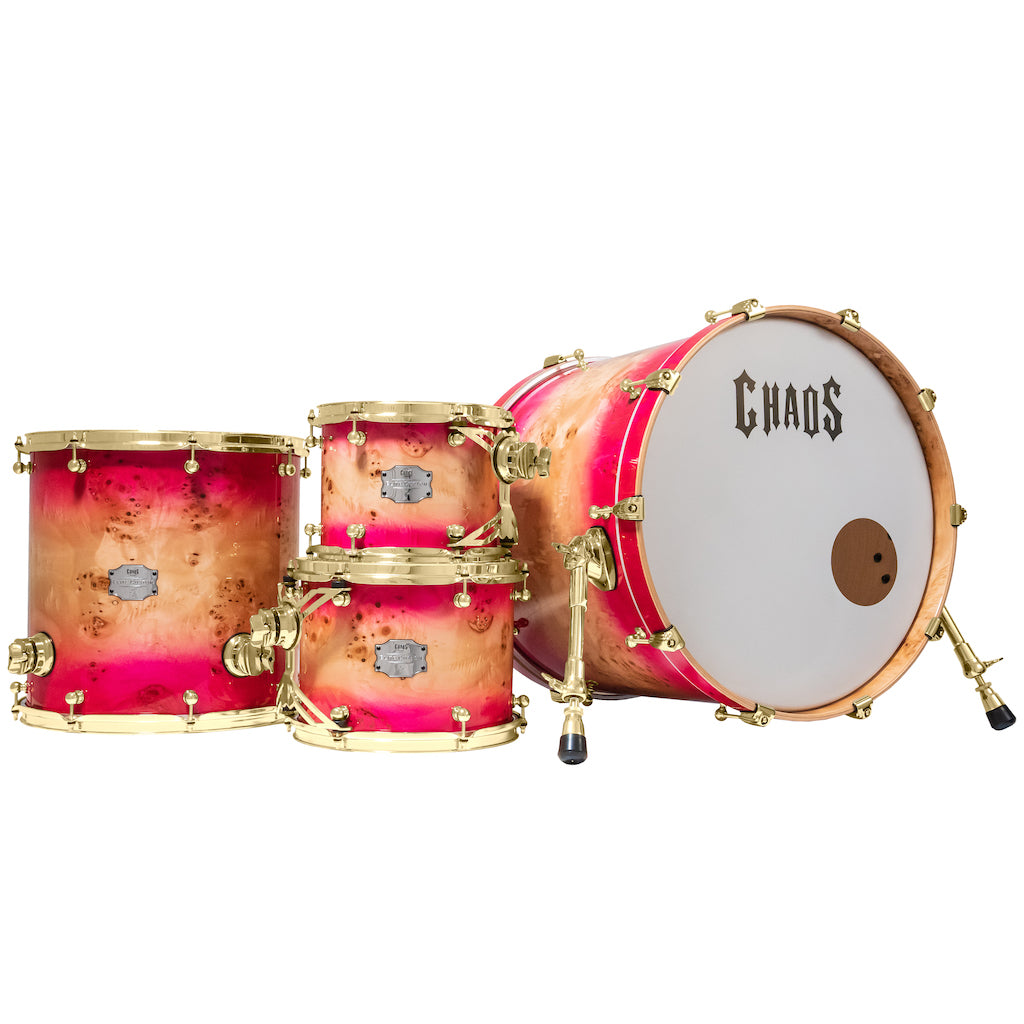 Chaos Elite Custom Drum Kit Maple & Mappa Burl Re-Rings - Pink Natural Burst