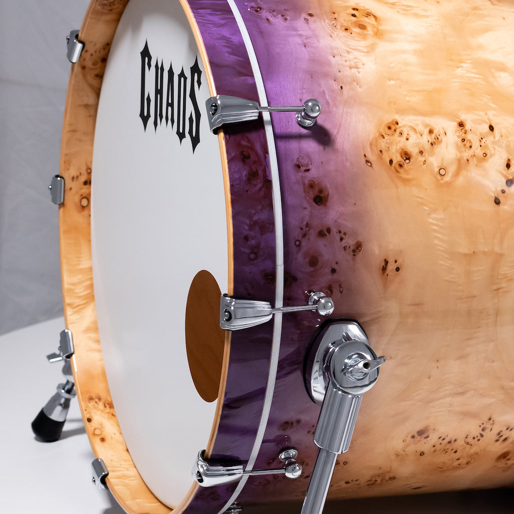 Chaos Elite Custom Drum Kit Maple & Mappa Burl Re-Rings - Purple Natural Burst