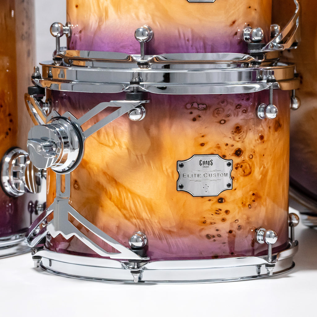 Chaos Elite Custom Drum Kit Maple & Mappa Burl Re-Rings - Purple Natural Burst
