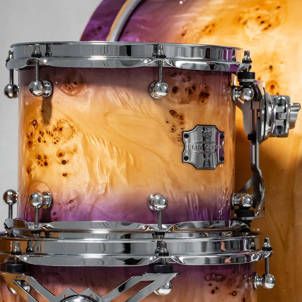 Chaos Elite Custom Drum Kit Maple & Mappa Burl Re-Rings - Purple Natural Burst