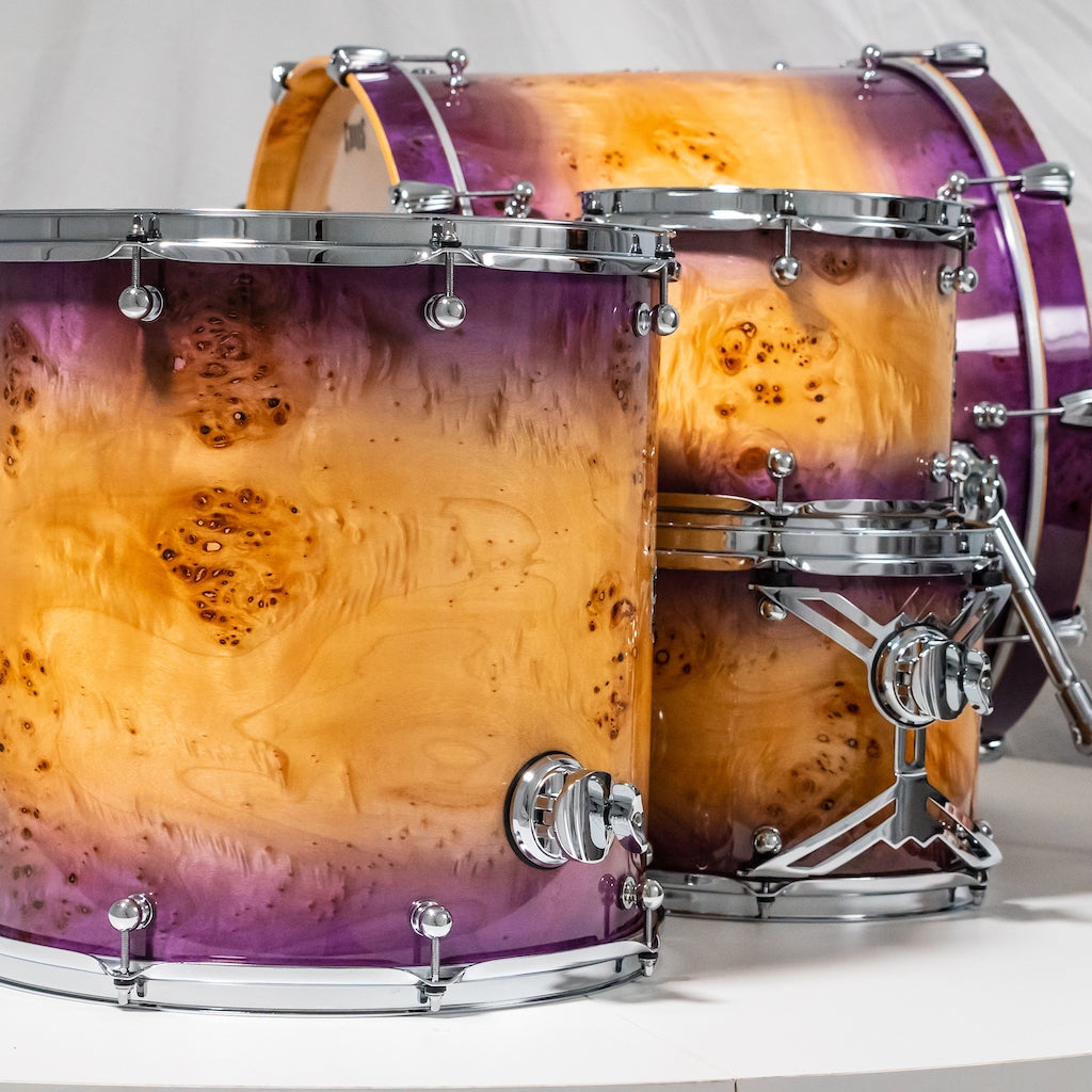 Chaos Elite Custom Drum Kit Maple & Mappa Burl Re-Rings - Purple Natural Burst