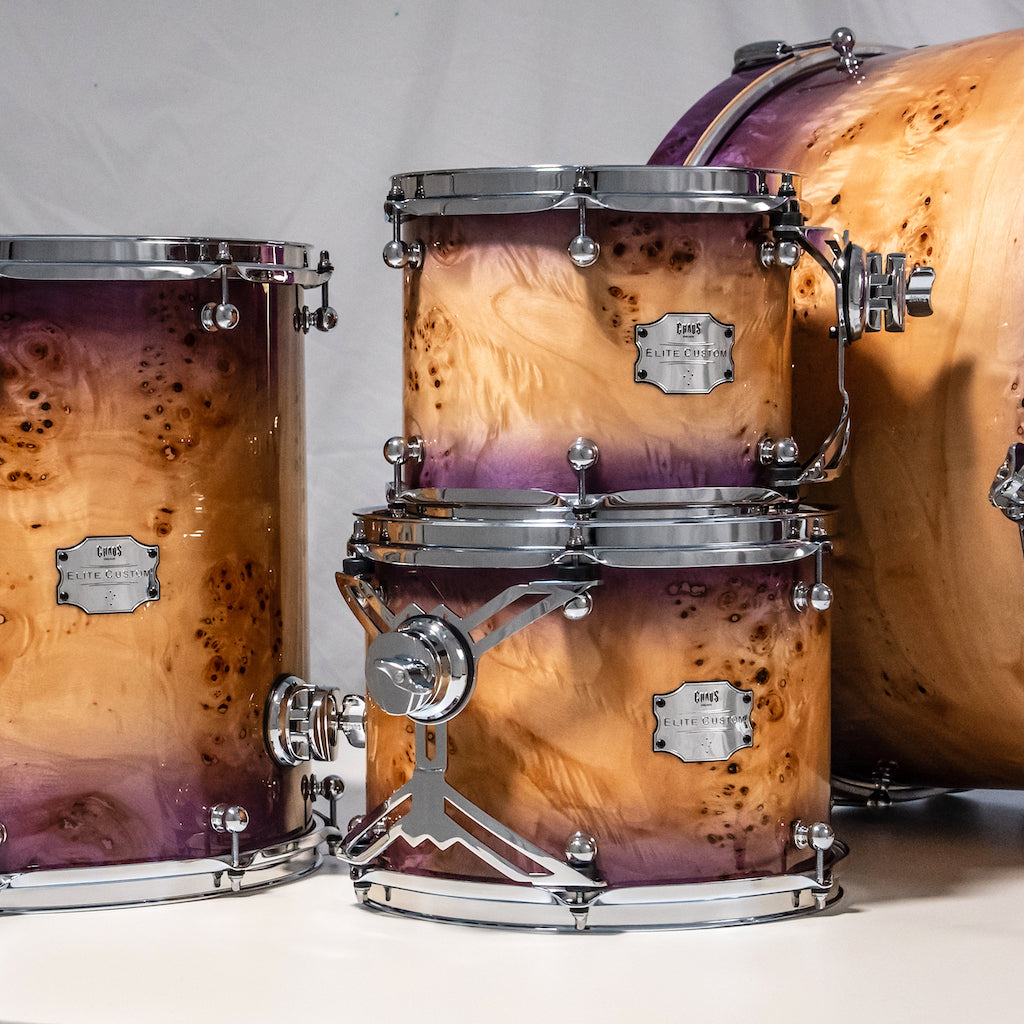 Chaos Elite Custom Drum Kit Maple & Mappa Burl Re-Rings - Purple Natural Burst