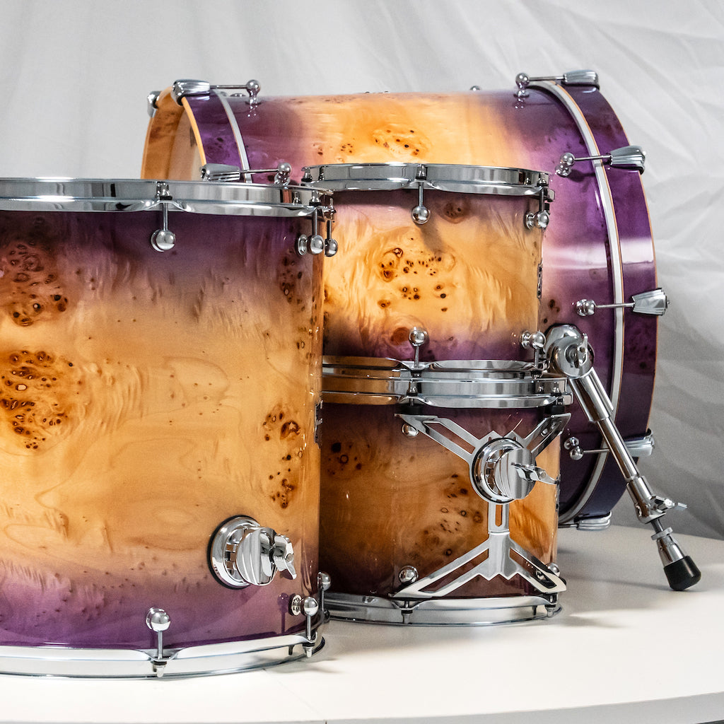 Chaos Elite Custom Drum Kit Maple & Mappa Burl Re-Rings - Purple Natural Burst