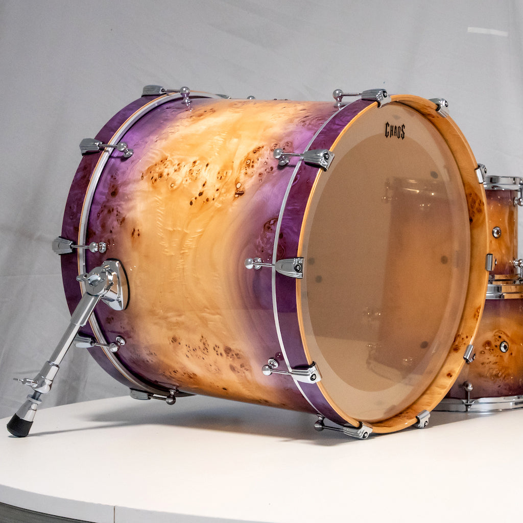 Chaos Elite Custom Drum Kit Maple & Mappa Burl Re-Rings - Purple Natural Burst