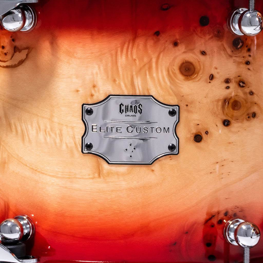 Chaos Elite Custom Drum Kit Maple & Mappa Burl Re-Rings - Red Natural Burst