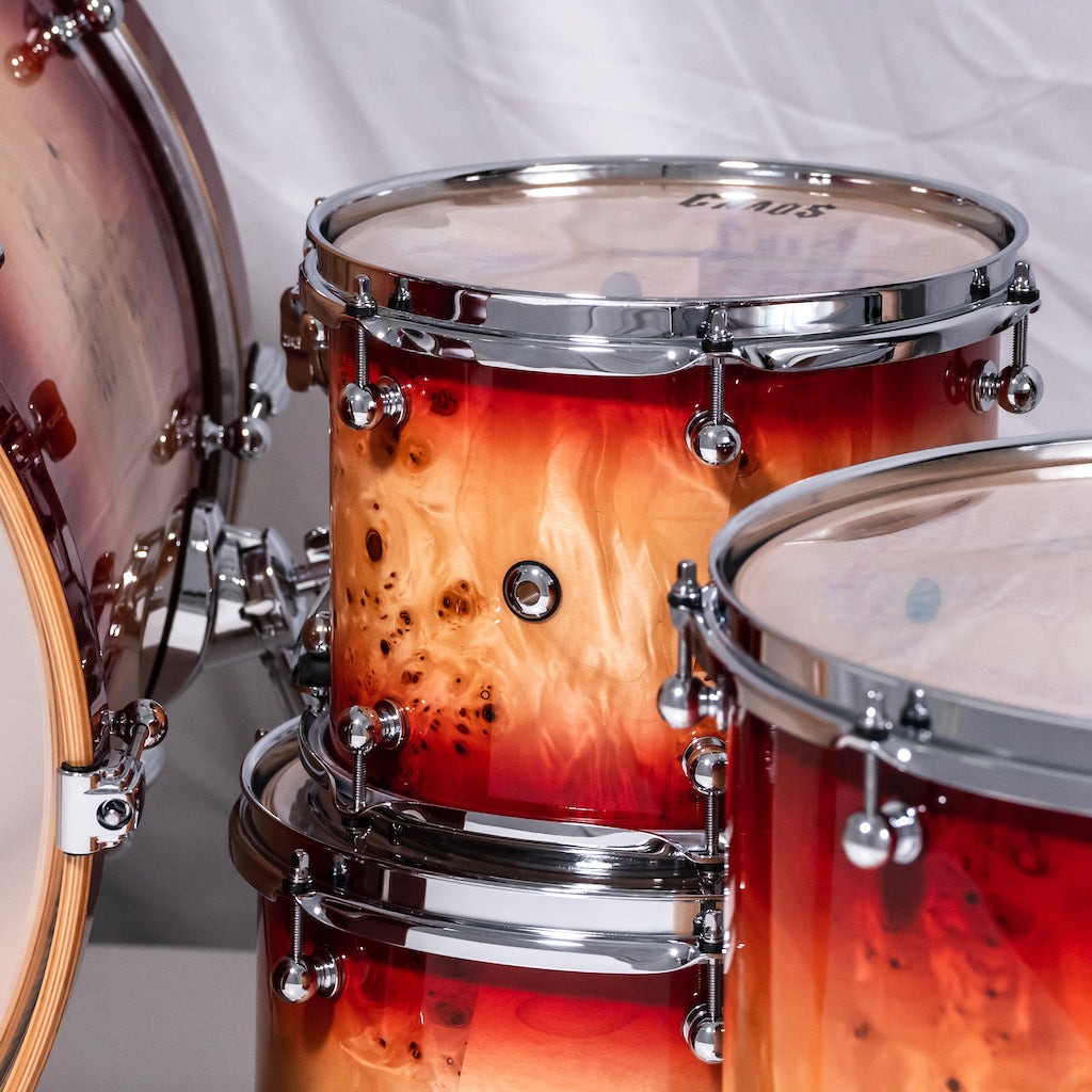 Chaos Elite Custom Drum Kit Maple & Mappa Burl Re-Rings - Red Natural Burst