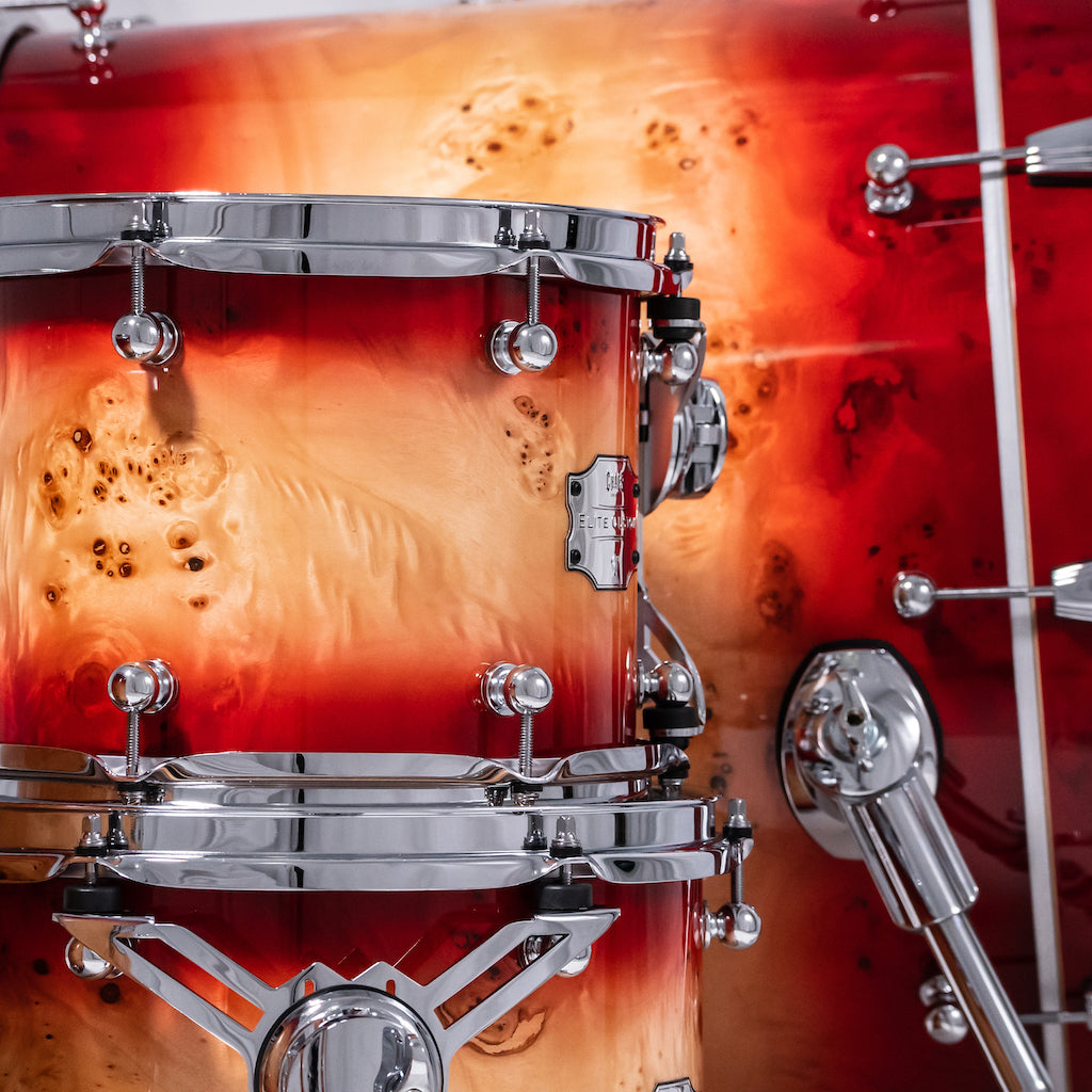 Chaos Elite Custom Drum Kit Maple & Mappa Burl Re-Rings - Red Natural Burst