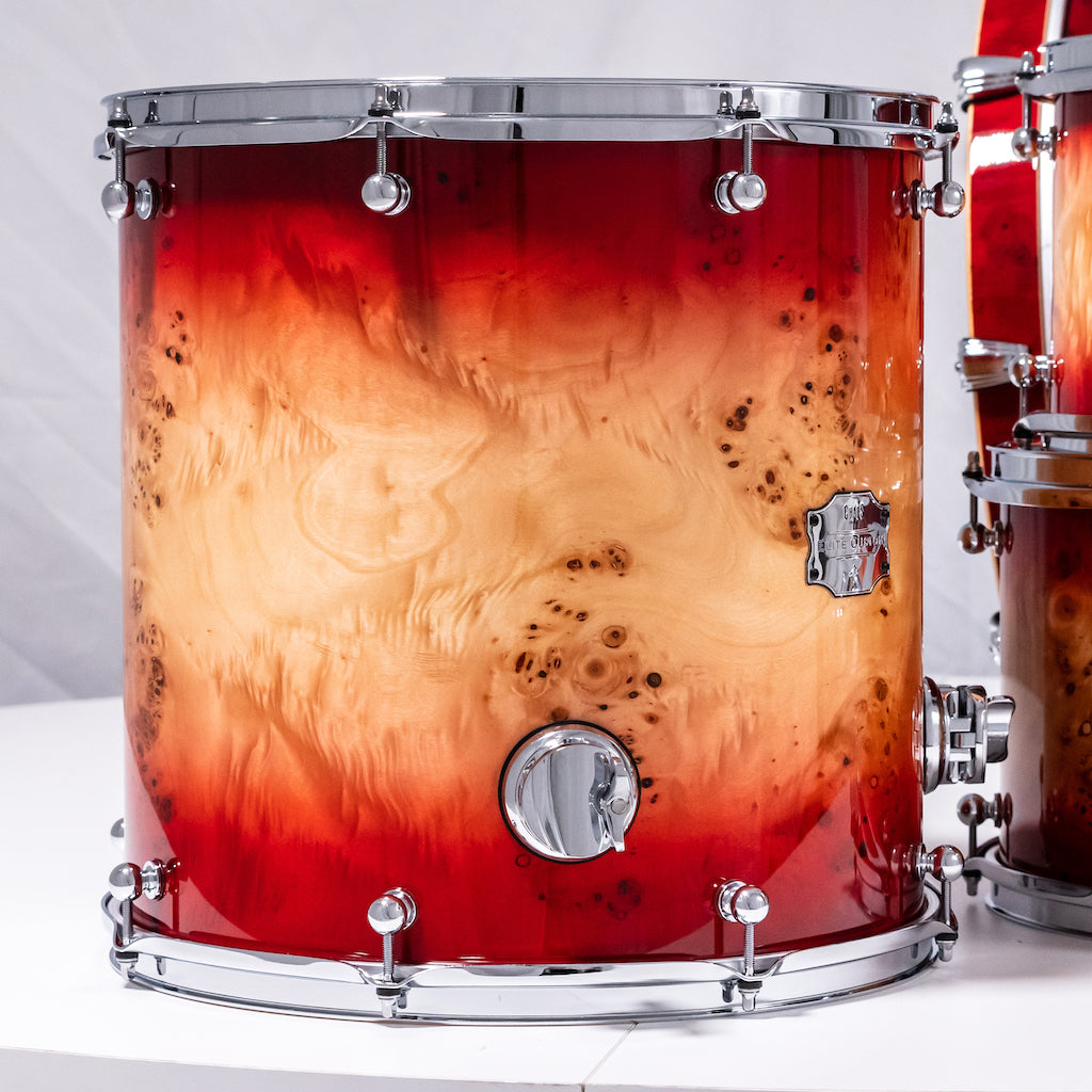 Chaos Elite Custom Drum Kit Maple & Mappa Burl Re-Rings - Red Natural Burst