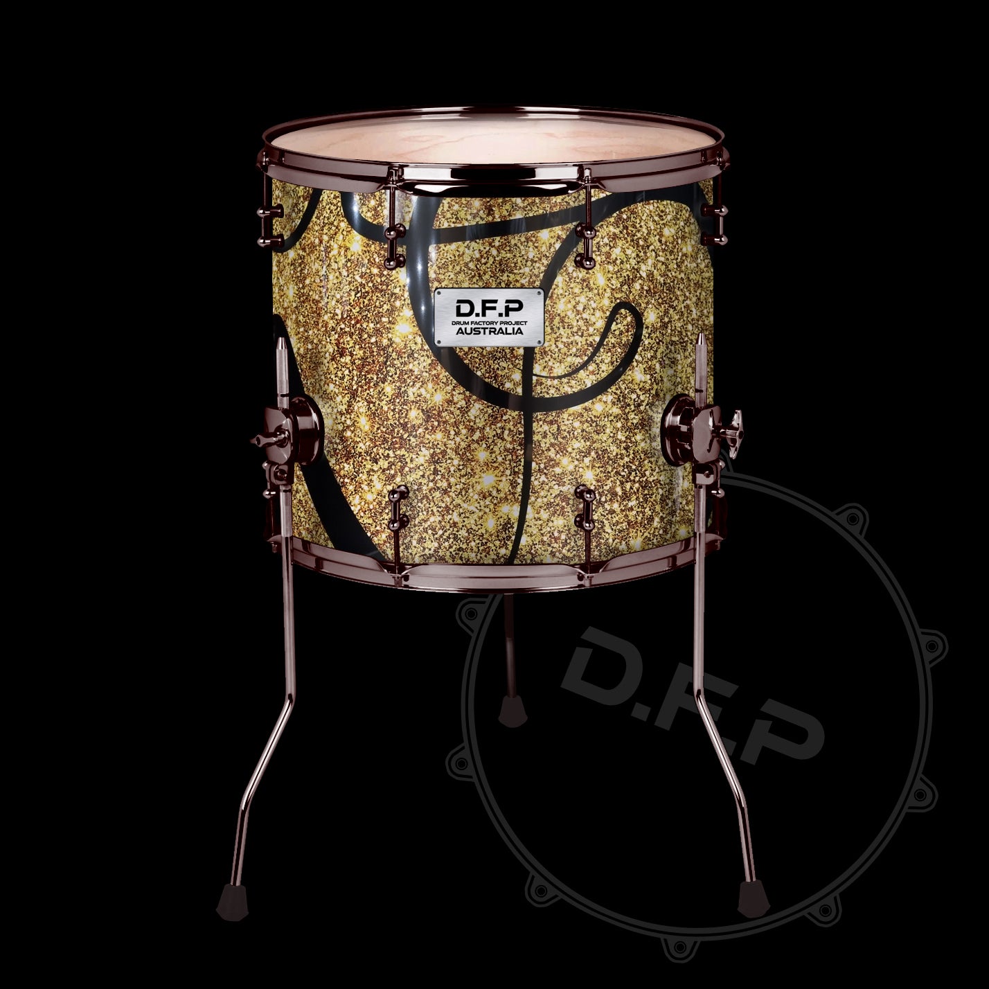 DFP Drum Wrap - Gold & Back Swirls