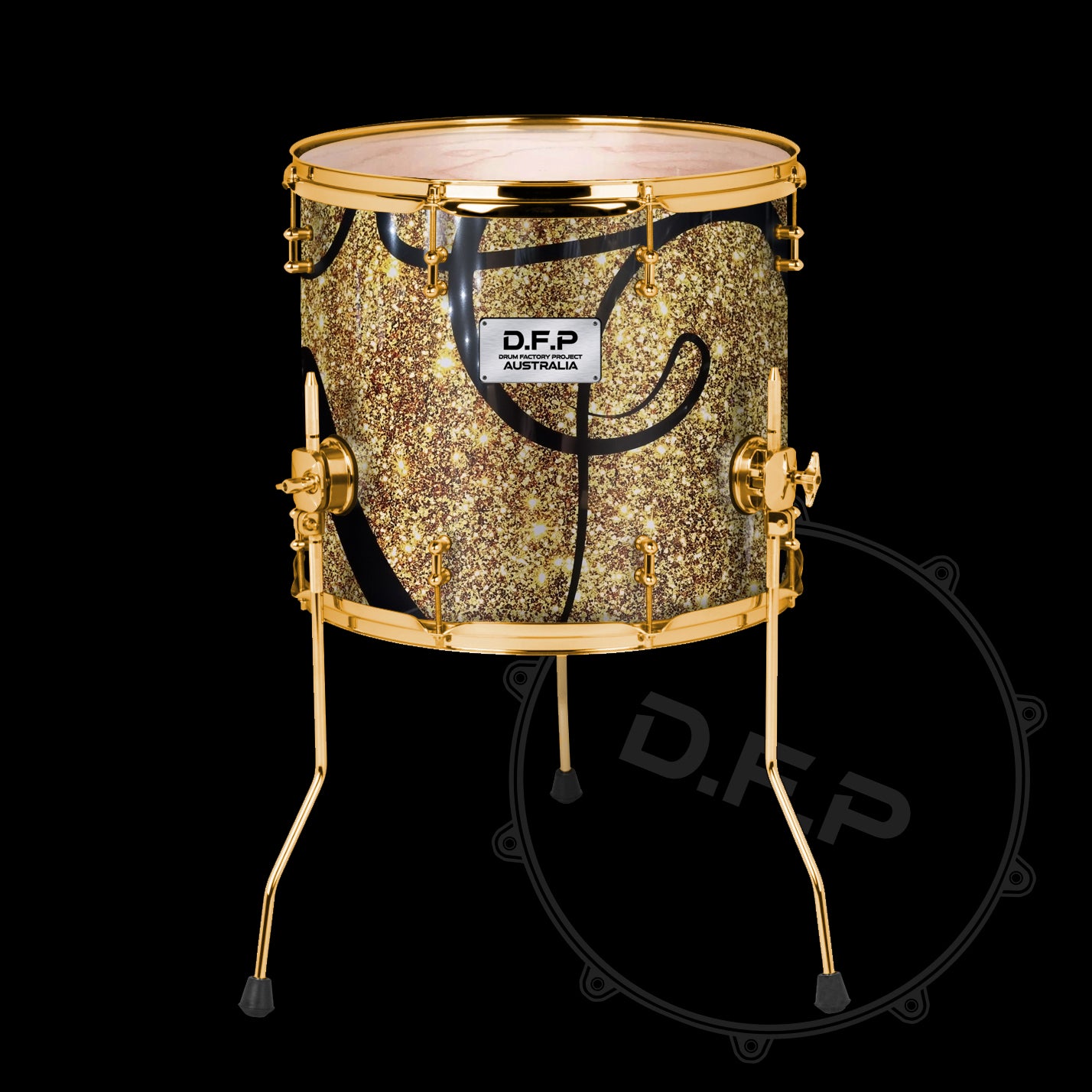 DFP Drum Wrap - Gold & Back Swirls