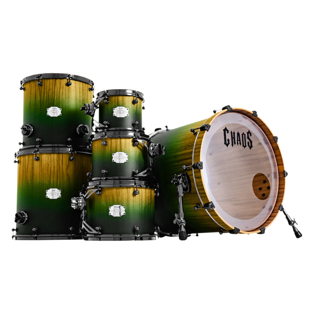 Chaos Elite Custom Drum Kit Maple & Black Limba - Green Fade