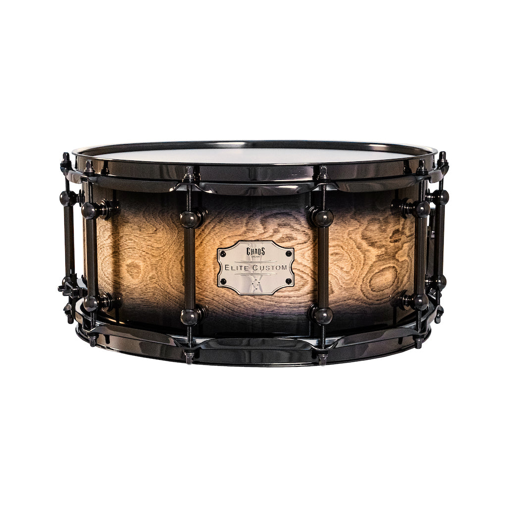 Chaos Elite Custom 14x6.5 Snare Drum Birch & Bubinga - Black Natural Burst