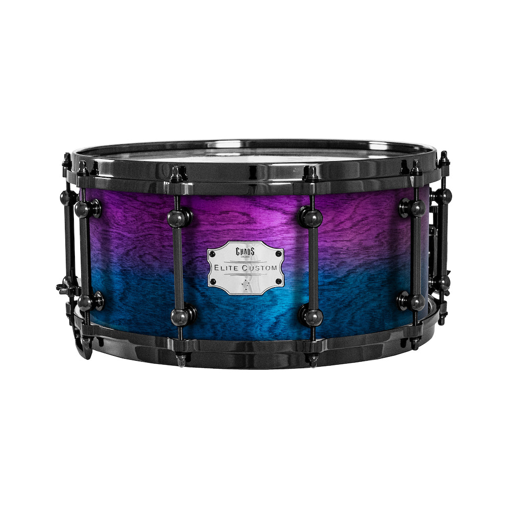 Chaos Elite Custom 14x6.5 Snare Drum Birch & Bubinga - Purple Blue Fade