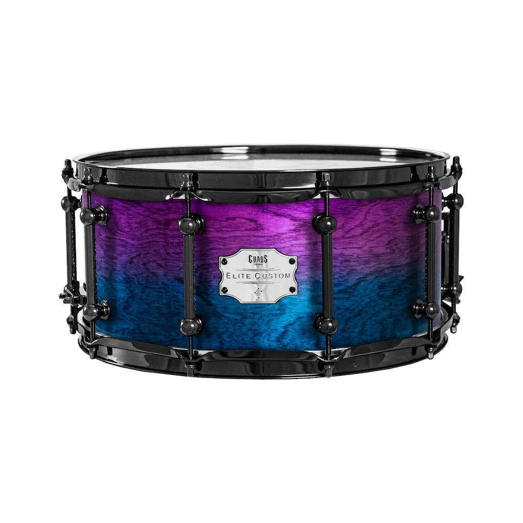 Chaos Elite Custom 14x6.5 Snare Drum Birch & Bubinga - Purple Blue Fade