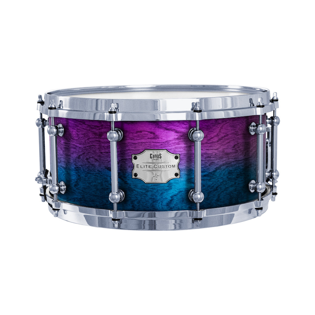 Chaos Elite Custom 14x6.5 Snare Drum Birch & Bubinga - Purple Blue Fade