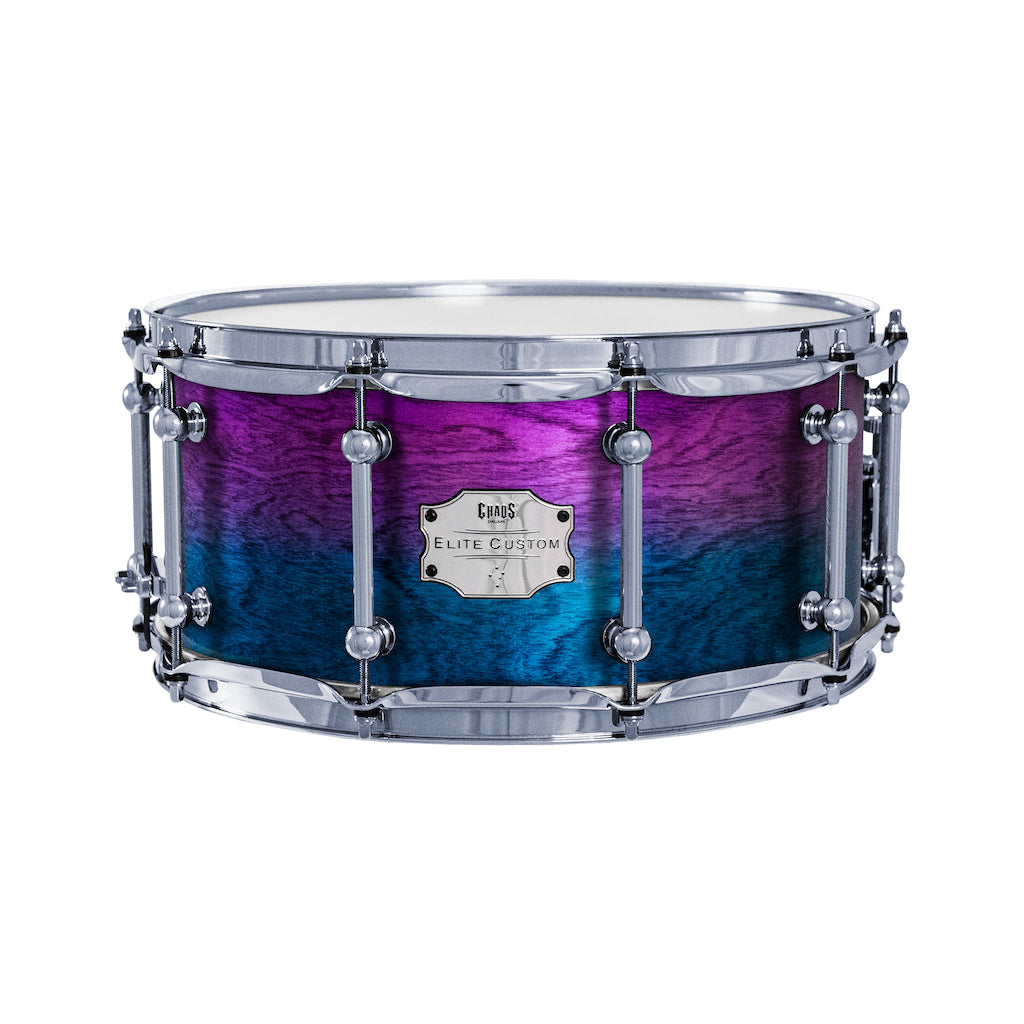 Chaos Elite Custom 14x6.5 Snare Drum Birch & Bubinga - Purple Blue Fade