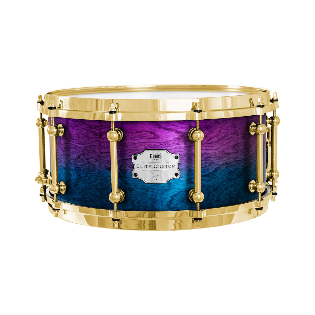 Chaos Elite Custom 14x6.5 Snare Drum Birch & Bubinga - Purple Blue Fade