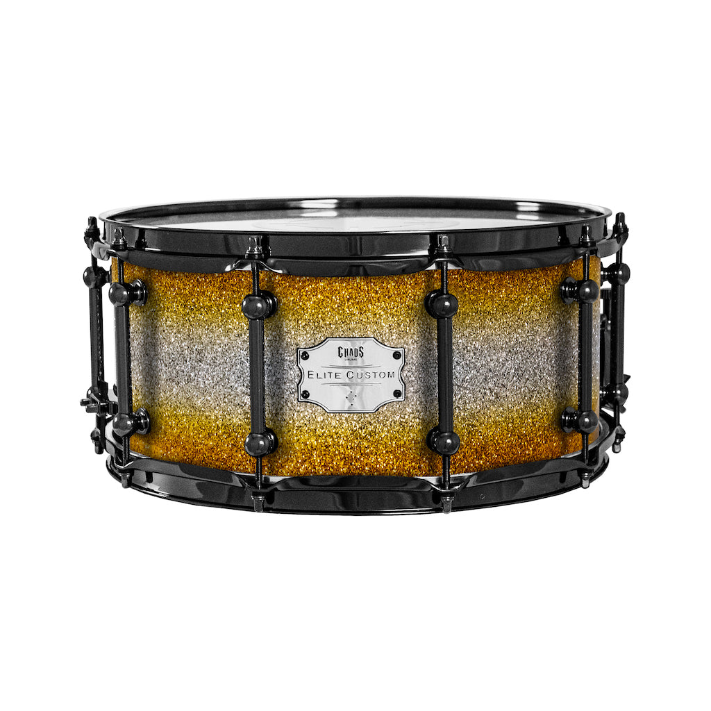 Chaos Elite Custom 14x6.5 Walnut Re-Ring Snare Drum - Gold & Silver Sparkle