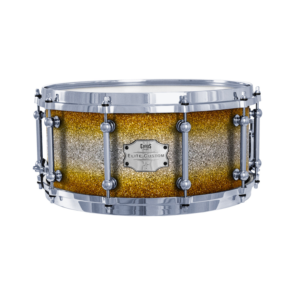 Chaos Elite Custom 14x6.5 Walnut Re-Ring Snare Drum - Gold & Silver Sparkle