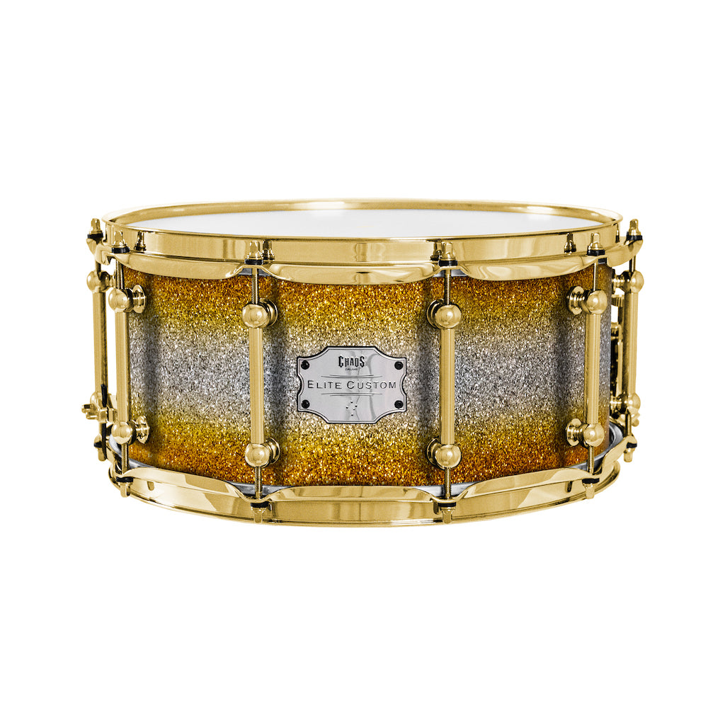 Chaos Elite Custom 14x6.5 Walnut Re-Ring Snare Drum - Gold & Silver Sparkle